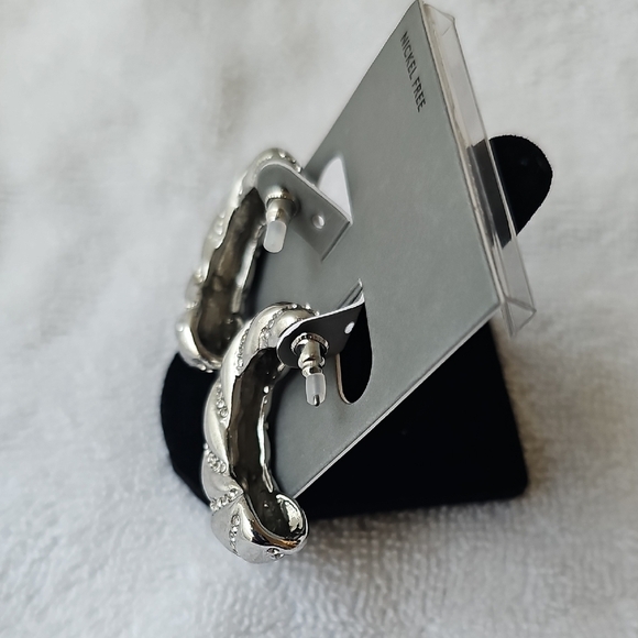 NEW Nordstrom Rack Pave Twisted Silver Hoop Earrings - Picture 5 of 8